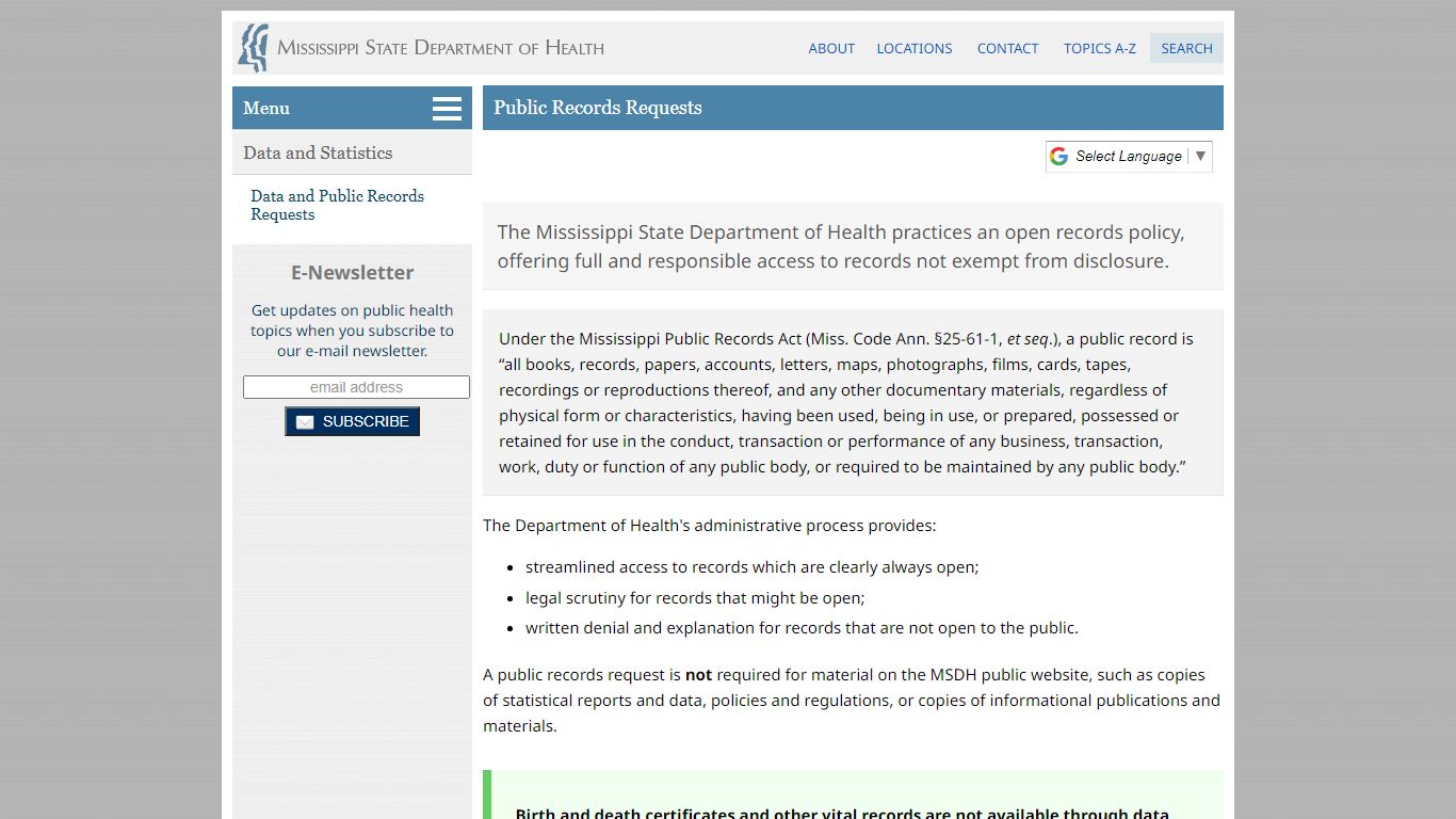 Public Records Requests - Mississippi State Department of Health