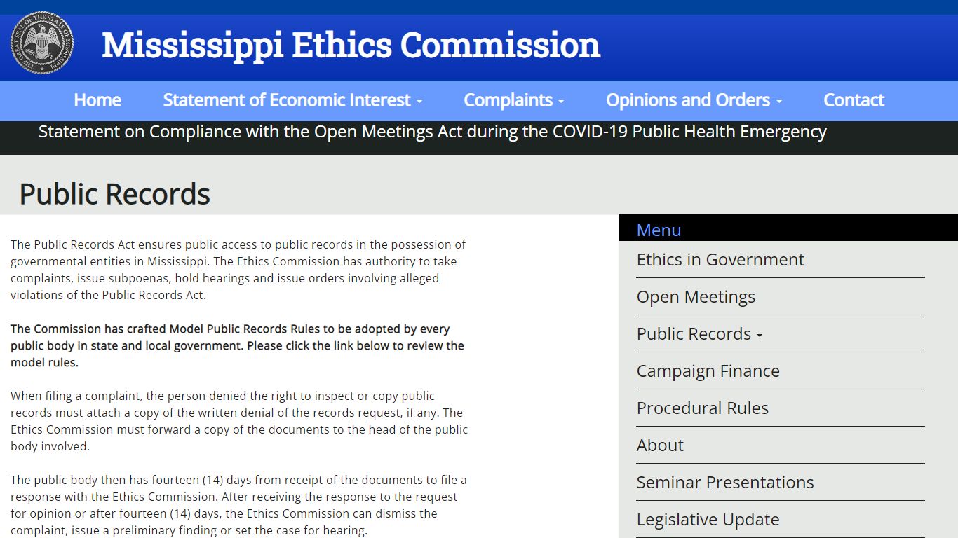 Public Records | Mississippi Ethics Commission - MS
