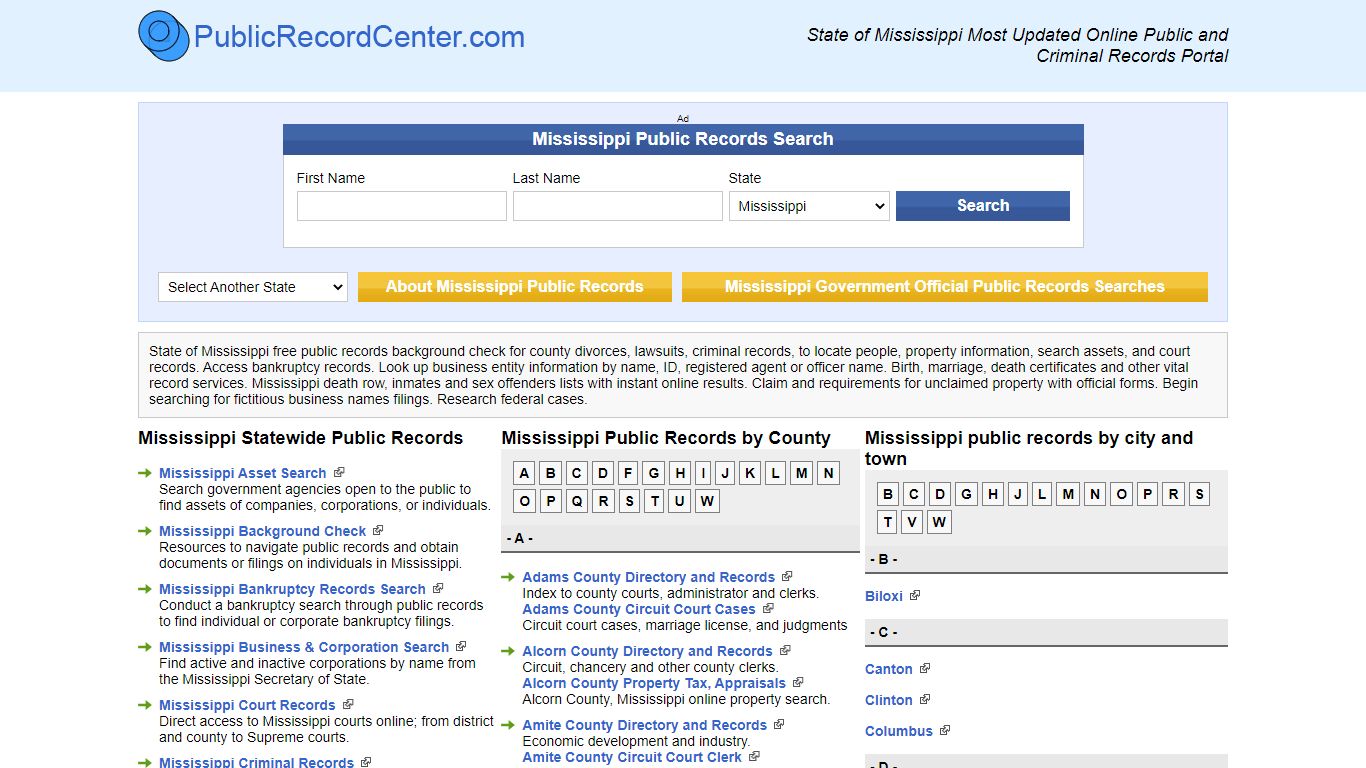 State of Mississippi Most Updated Online Public ... - Public record center